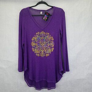 Hand-painted Tunic By Margaret Owen Women Small Purple Geometric Art to Wear NEW